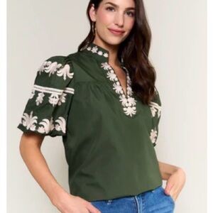 Entro Olive Top with Cream Detailing